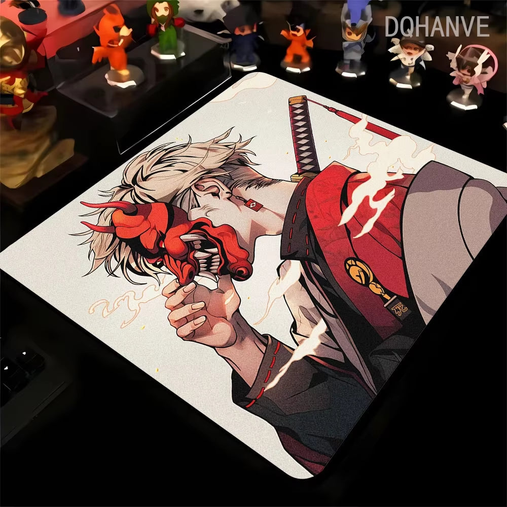 Large Gaming Mousepad Oni Mask Girl Mouse Pad Gamer Speed Keyboard Pads Laptop Carpet Ultra Fine Surface Large Mouse Mat 40X45