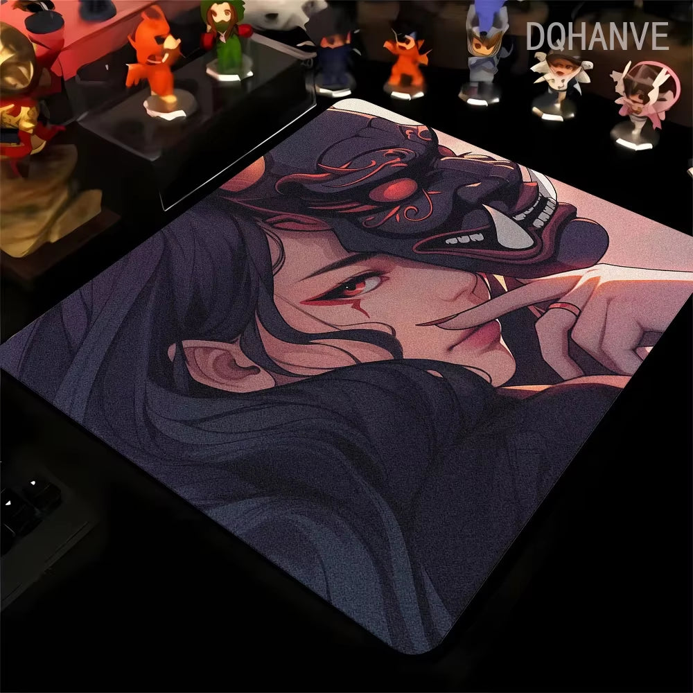 Large Gaming Mousepad Oni Mask Girl Mouse Pad Gamer Speed Keyboard Pads Laptop Carpet Ultra Fine Surface Large Mouse Mat 40X45