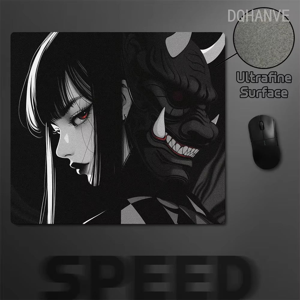 Large Gaming Mousepad Oni Mask Girl Mouse Pad Gamer Speed Keyboard Pads Laptop Carpet Ultra Fine Surface Large Mouse Mat 40X45