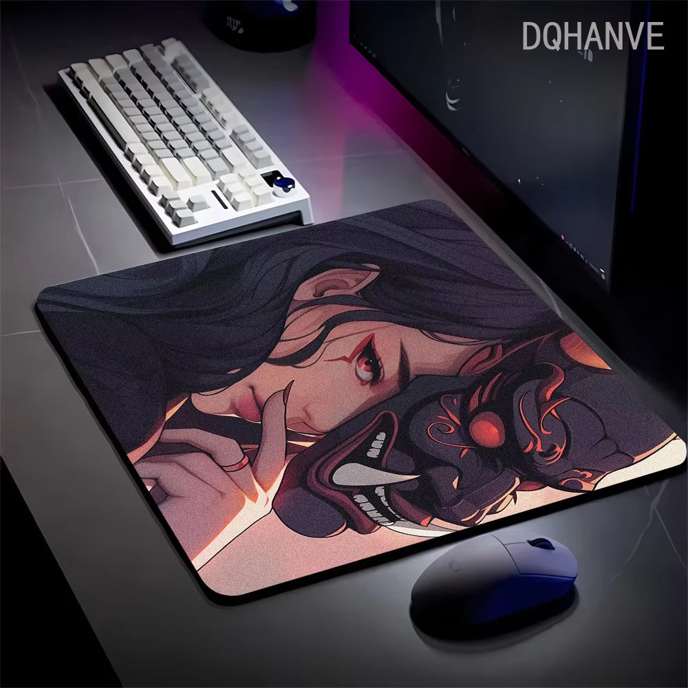 Large Gaming Mousepad Oni Mask Girl Mouse Pad Gamer Speed Keyboard Pads Laptop Carpet Ultra Fine Surface Large Mouse Mat 40X45