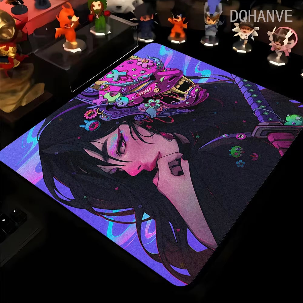Large Gaming Mousepad Oni Mask Girl Mouse Pad Gamer Speed Keyboard Pads Laptop Carpet Ultra Fine Surface Large Mouse Mat 40X45