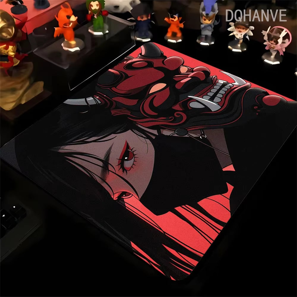 Large Gaming Mousepad Oni Mask Girl Mouse Pad Gamer Speed Keyboard Pads Laptop Carpet Ultra Fine Surface Large Mouse Mat 40X45