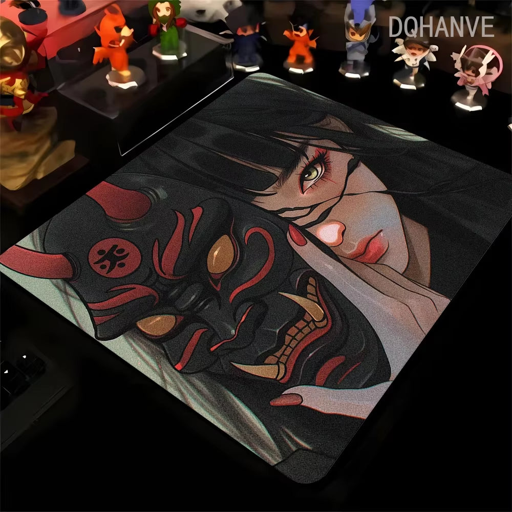 Large Gaming Mousepad Oni Mask Girl Mouse Pad Gamer Speed Keyboard Pads Laptop Carpet Ultra Fine Surface Large Mouse Mat 40X45