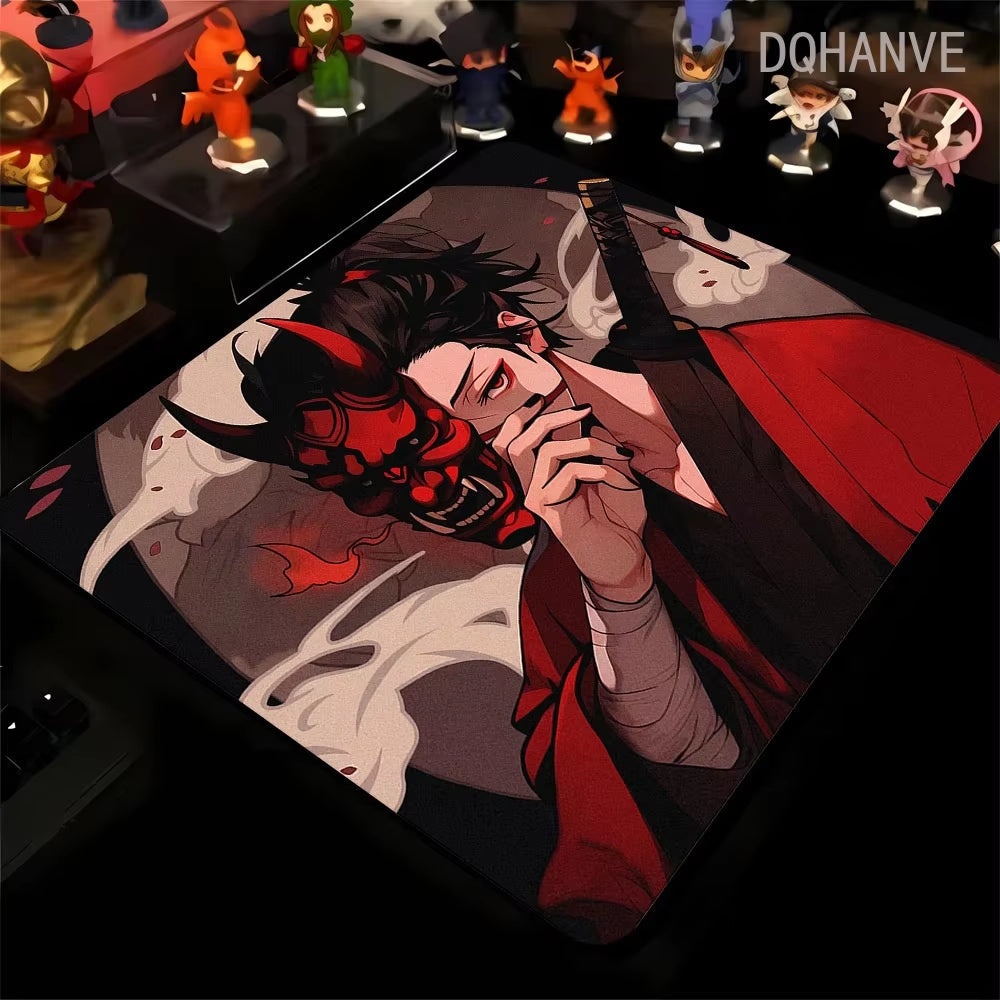 Large Gaming Mousepad Oni Mask Girl Mouse Pad Gamer Speed Keyboard Pads Laptop Carpet Ultra Fine Surface Large Mouse Mat 40X45