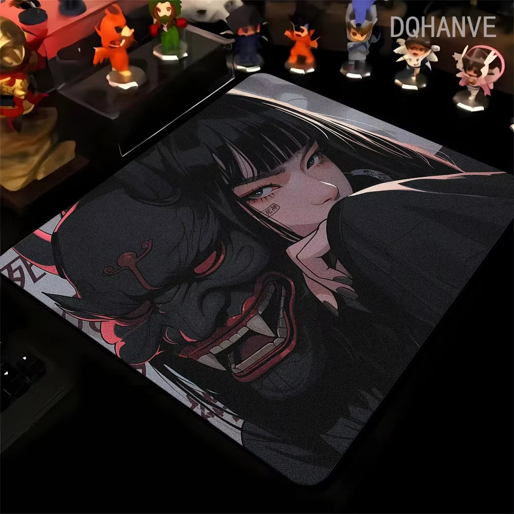 Large Gaming Mousepad Oni Mask Girl Mouse Pad Gamer Speed Keyboard Pads Laptop Carpet Ultra Fine Surface Large Mouse Mat 40X45