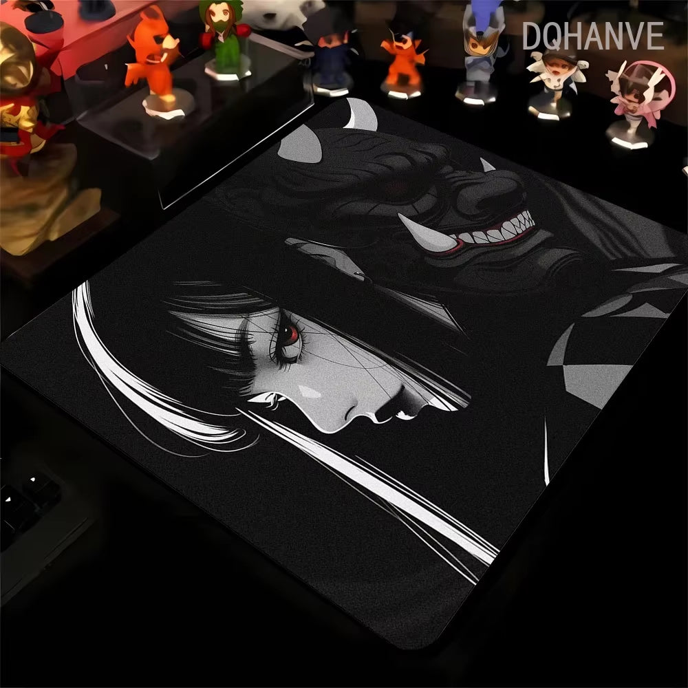 Large Gaming Mousepad Oni Mask Girl Mouse Pad Gamer Speed Keyboard Pads Laptop Carpet Ultra Fine Surface Large Mouse Mat 40X45