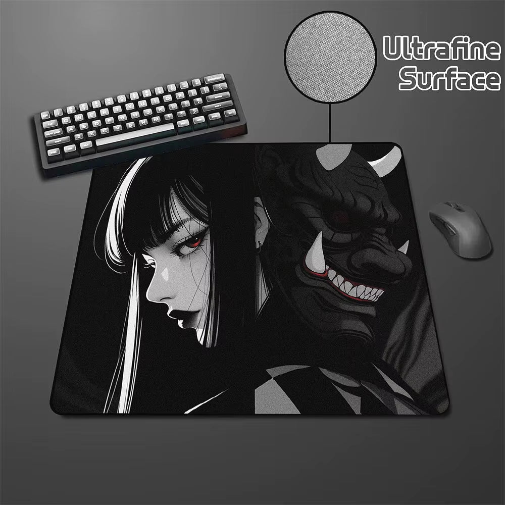 Demon Mask Girl Black Gaming Mousepad Premium High Elastic Non-Slip Bottom Mouse Mat 450X400 Speed Mouse Pad E-Sports Desk Mat